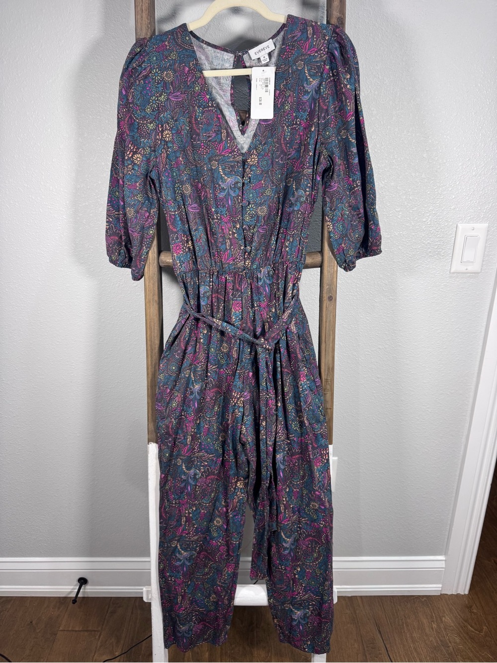 Evereve Paisley Print Long Sleeve Jumpsuit - Medium